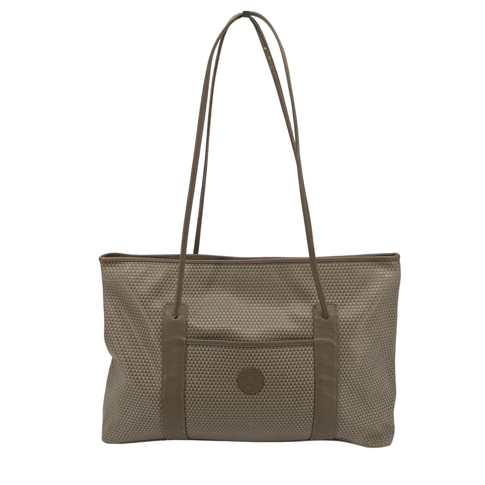 Vtg 80s Liz Claiborne Logo Tote Bag Womens Brown Geometric Leather Preppy Chic